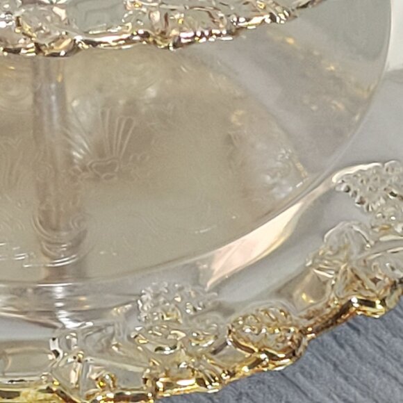 Two-Tiered Glass Serving Tray With Gold Trim & Ornate Handle By Michael C. Fina - Picture 9 of 10